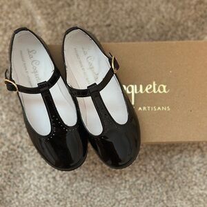 La Coqueta Lesther T Bar Flats - Black Patent Leather